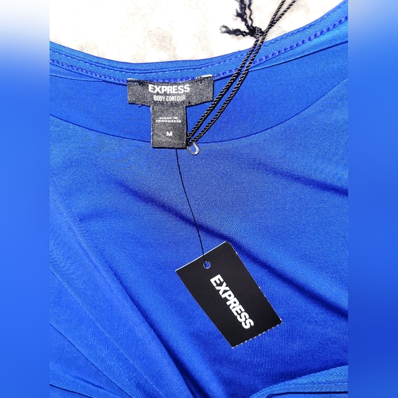 Express Body Contour Cobalt Blue Twisted Knot Short Sleeve Top, Size M - Picture 7 of 8